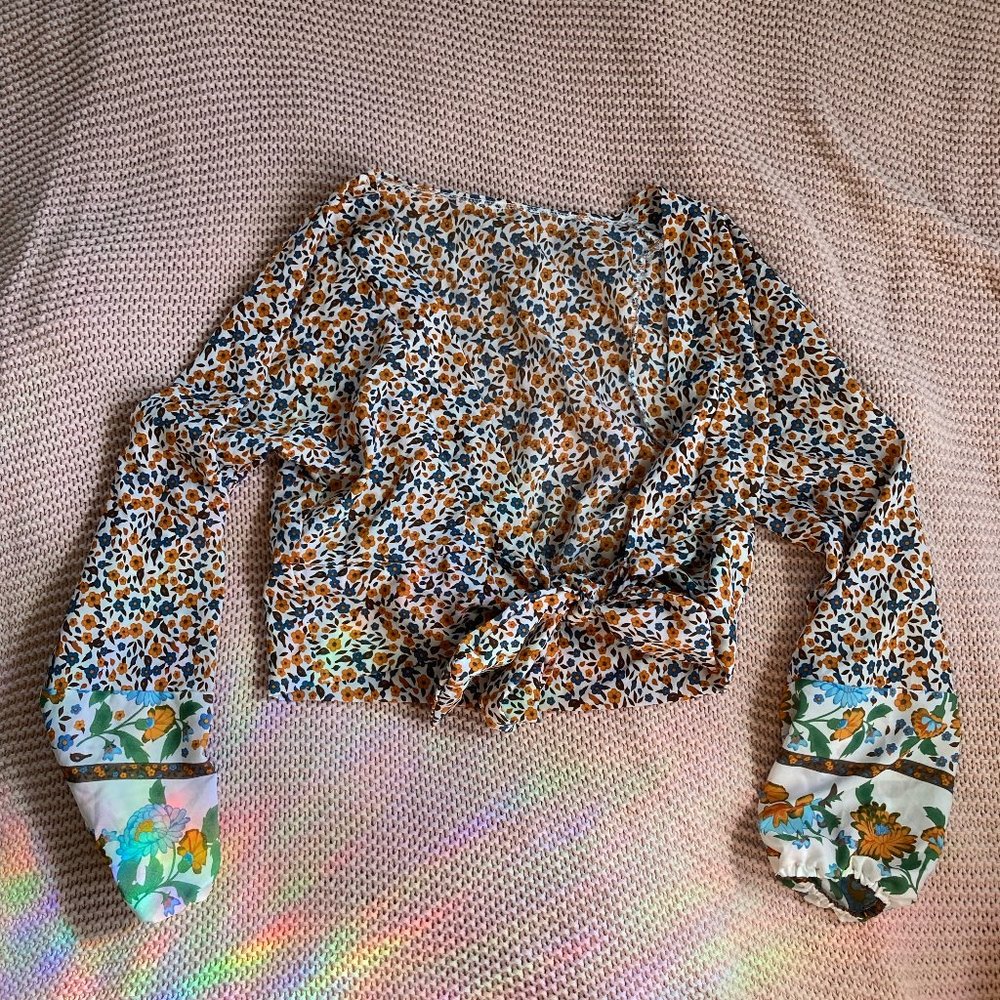 boho floral tie front top